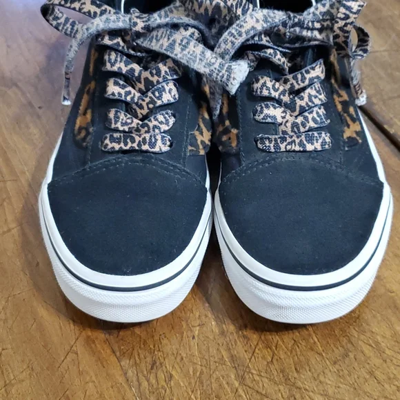 Vans Child Old Skool Black Leopard Fur Skate Shoe - Picture 7 of 13